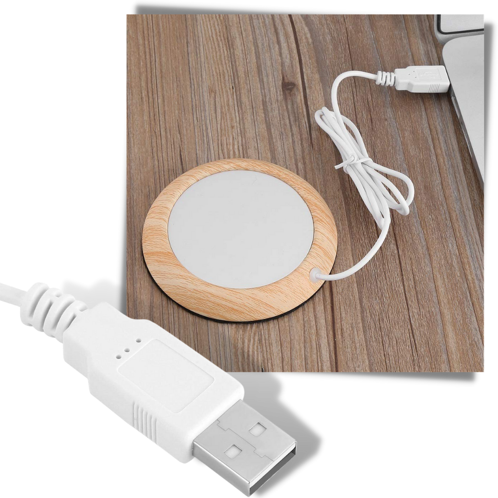 Calentador de tazas de madera eléctrico USB - Portátil y universal - Ozerty