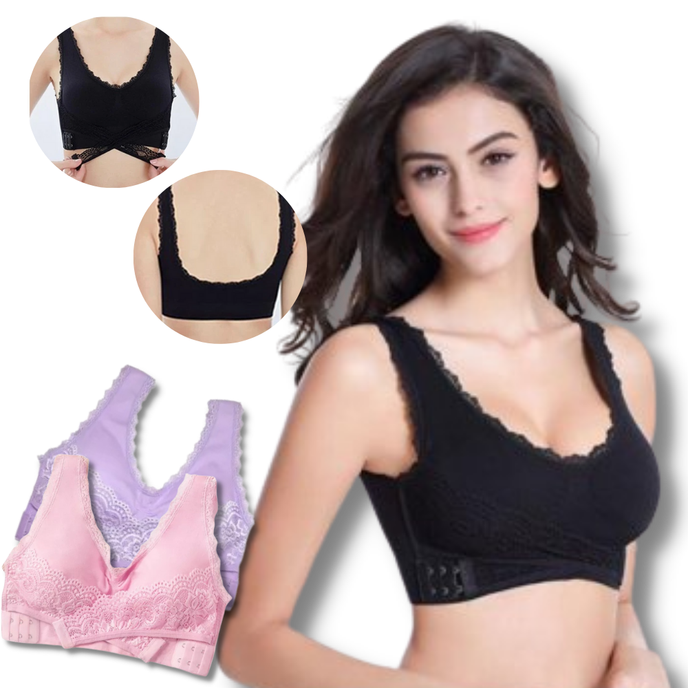 Seamless Wireless Push Up Bra - Lace Bra - Criss-Cross Front Closure  -