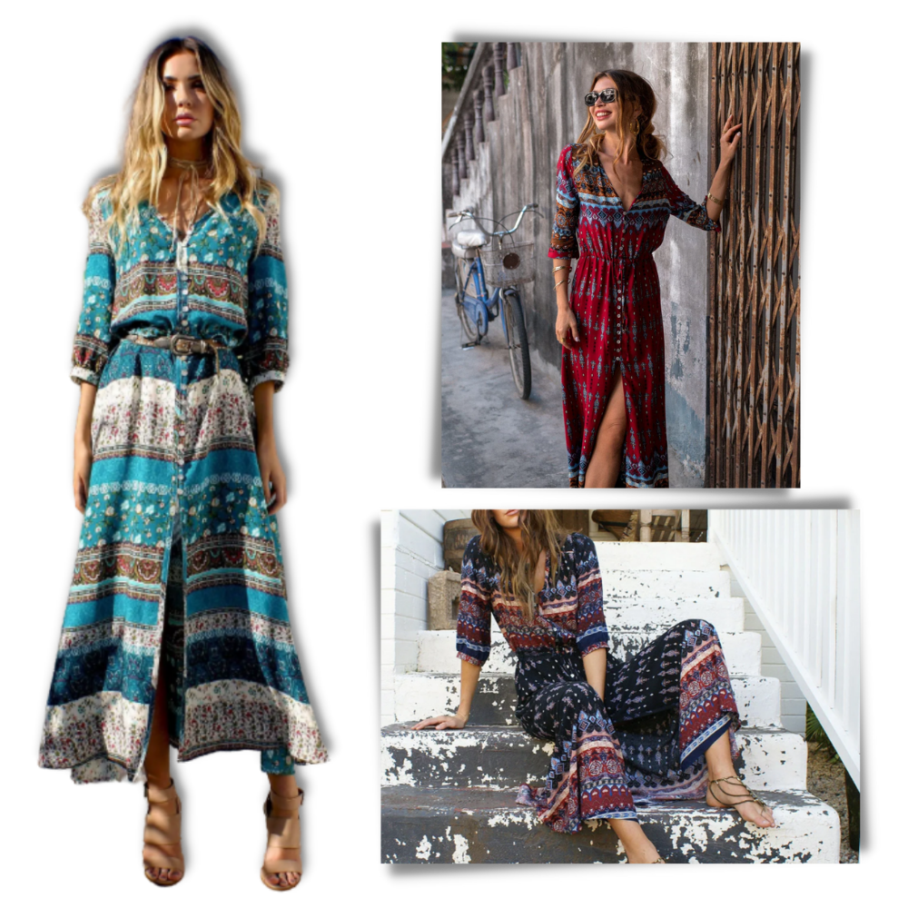 Bohemian V-Neck Maxi Dress - A range of Size for All - Ozerty