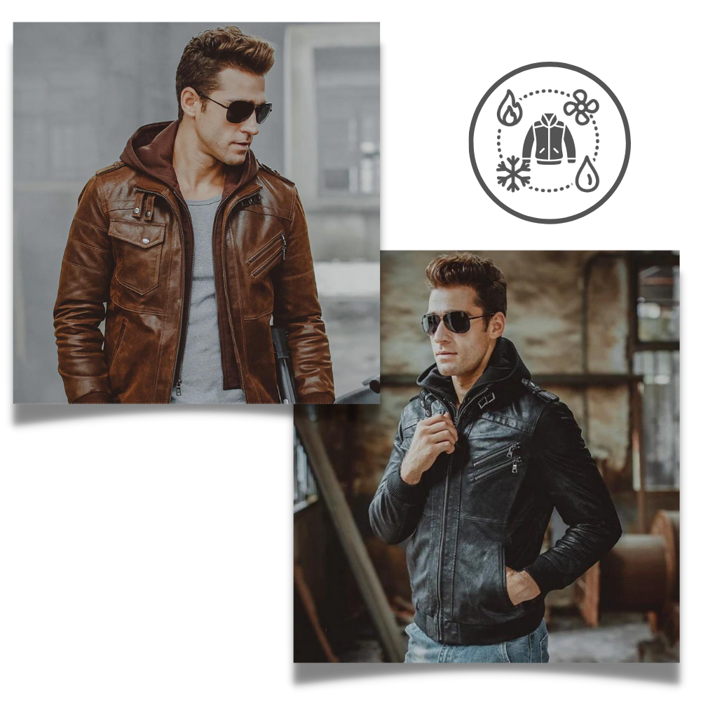 Giacca da moto classica in pelle marrone - Comfort personalizzabile - Ozerty