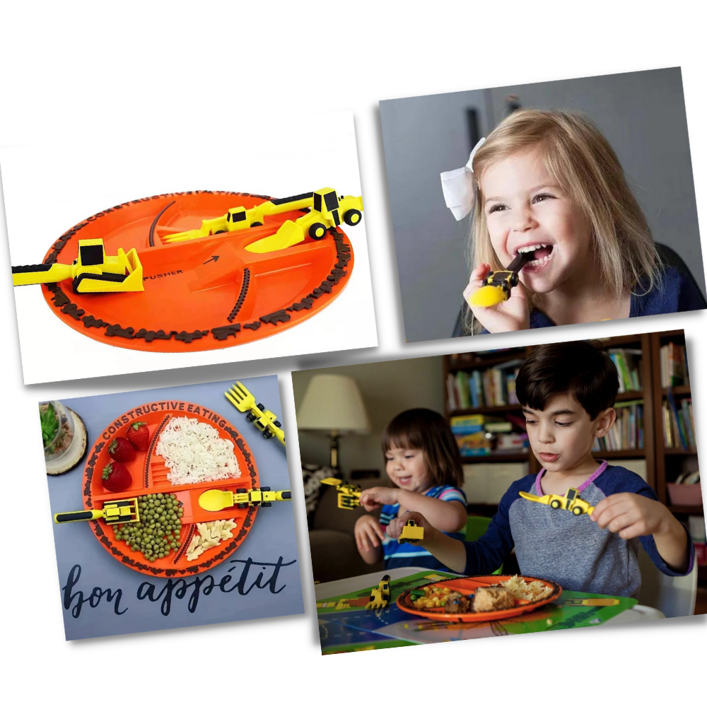  Creative Constructive Eating Plate and Utensils Set   - Empowering Young Minds with Realistic Designs - Ozerty
