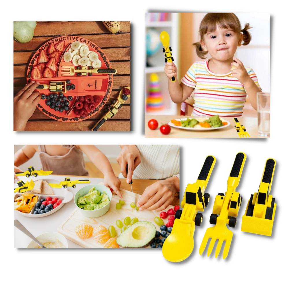  Creative Constructive Eating Plate and Utensils Set   - Encouraging Healthy Habits with Interactive Tools - Ozerty