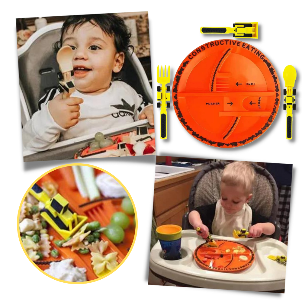  Creative Constructive Eating Plate and Utensils Set   - Designed with Safety and Motor Skills Development in Mind - Ozerty