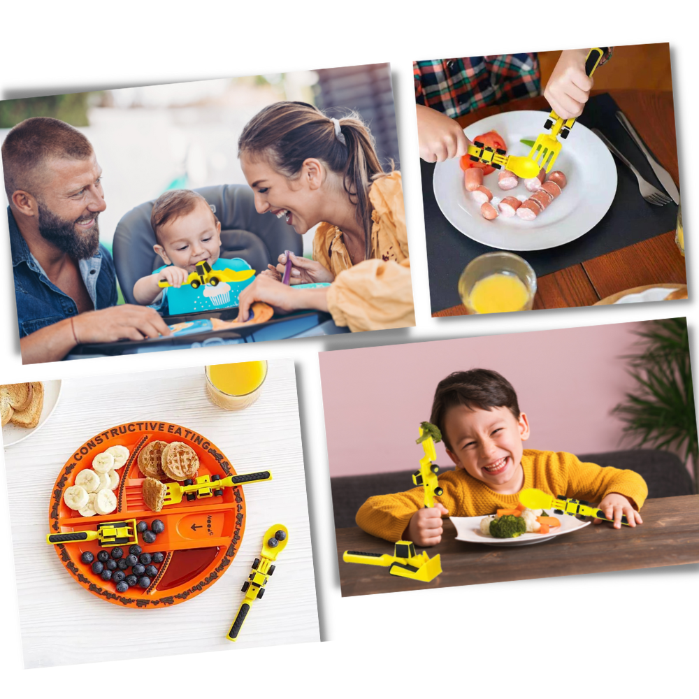  Creative Constructive Eating Plate and Utensils Set   - Colorful Design to Spark Joy - Ozerty