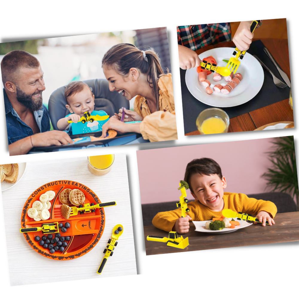 Creative Constructive Eating Plate and Utensils Set   - Colorful Design to Spark Joy - Ozerty