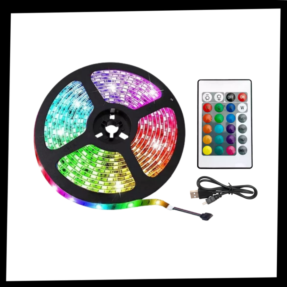 Energieffektiv RGB Led-bånd
 - Produktets indhold - Ozerty