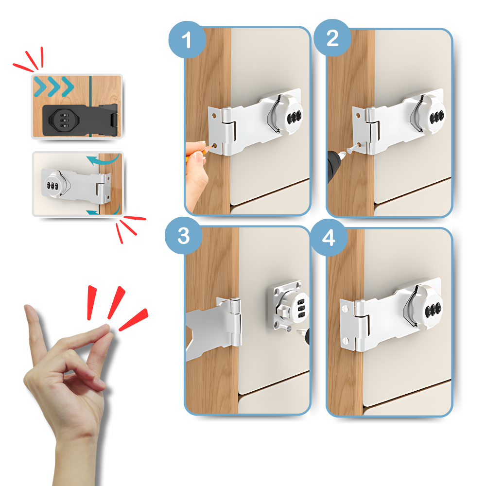 Keyless Quick Installation Cabinet Lock - Quick and Easy Installation - Ozerty