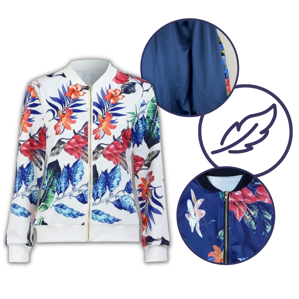Long Sleeve Flower Bomber Jacket - Practical Elegance for Everyday Wear - Ozerty