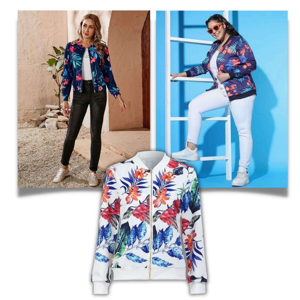 Long Sleeve Flower Bomber Jacket - A Fit for Every Figure - Ozerty