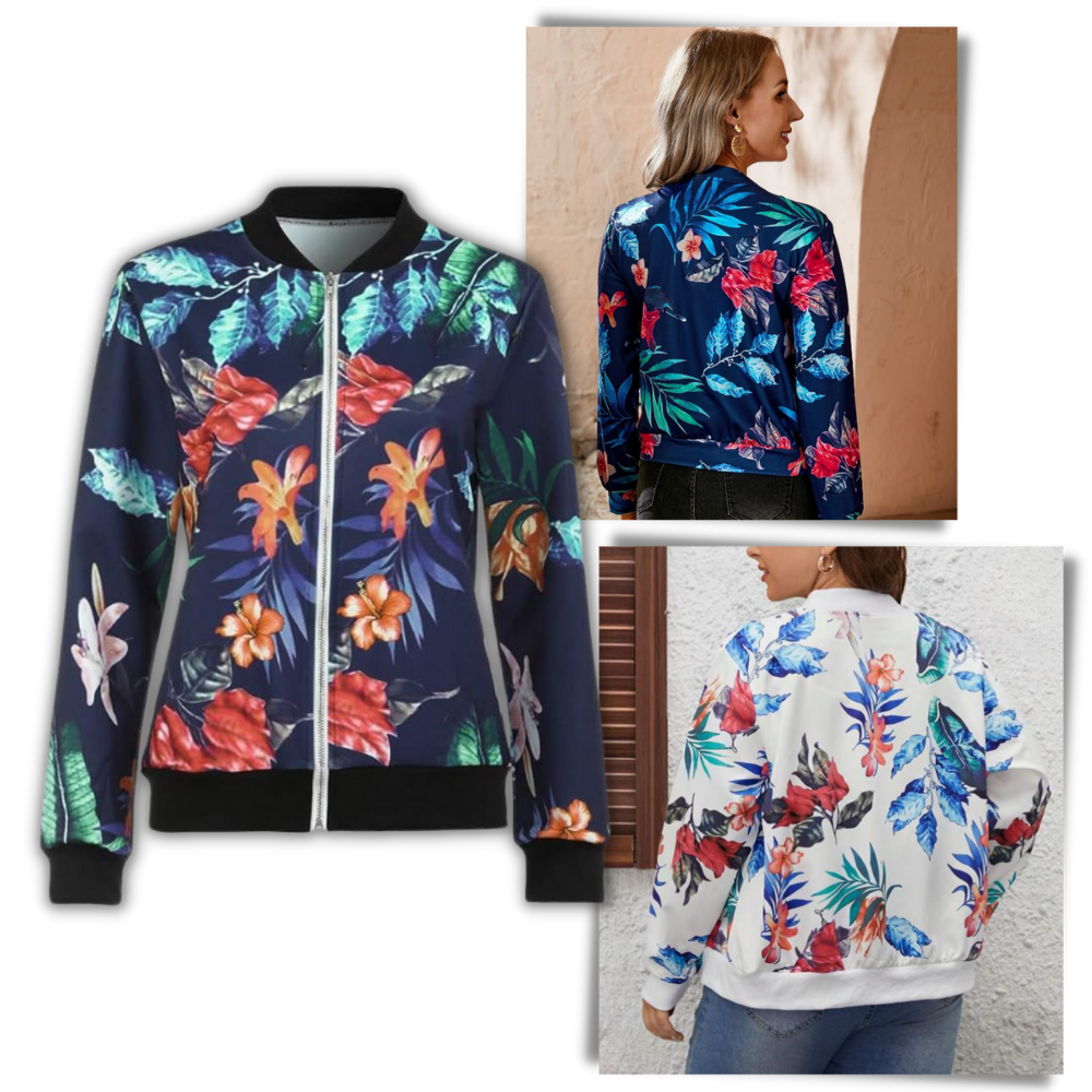 Long Sleeve Flower Bomber Jacket - Jacket Flower Pattern - Ozerty