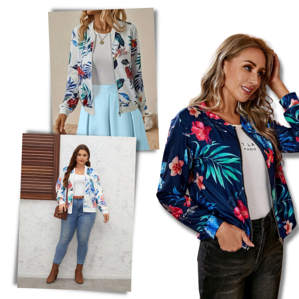 Long Sleeve Flower Bomber Jacket - Chic Versatility for Every Occasion - Ozerty