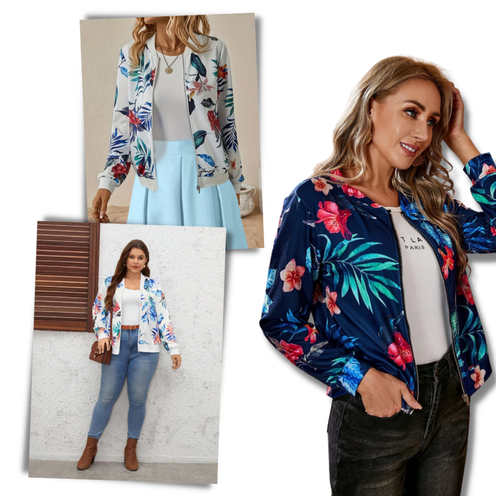 Blouson bomber à fleurs à manches longues - Une polyvalence chic pour toutes les occasions - Ouistiprix