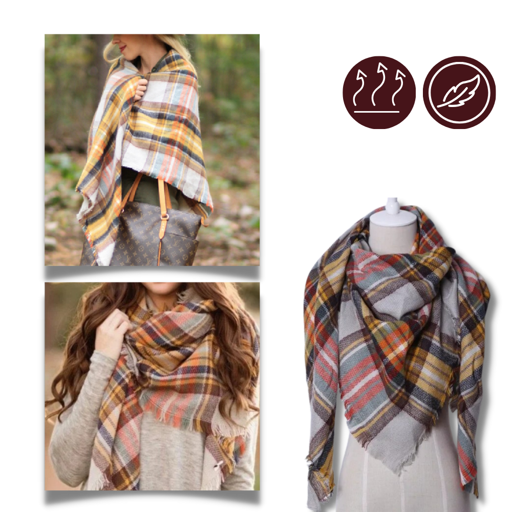 Plaid Cashmere Scarf Mohair feel -  Oversized for Style and Warmth - Ozerty