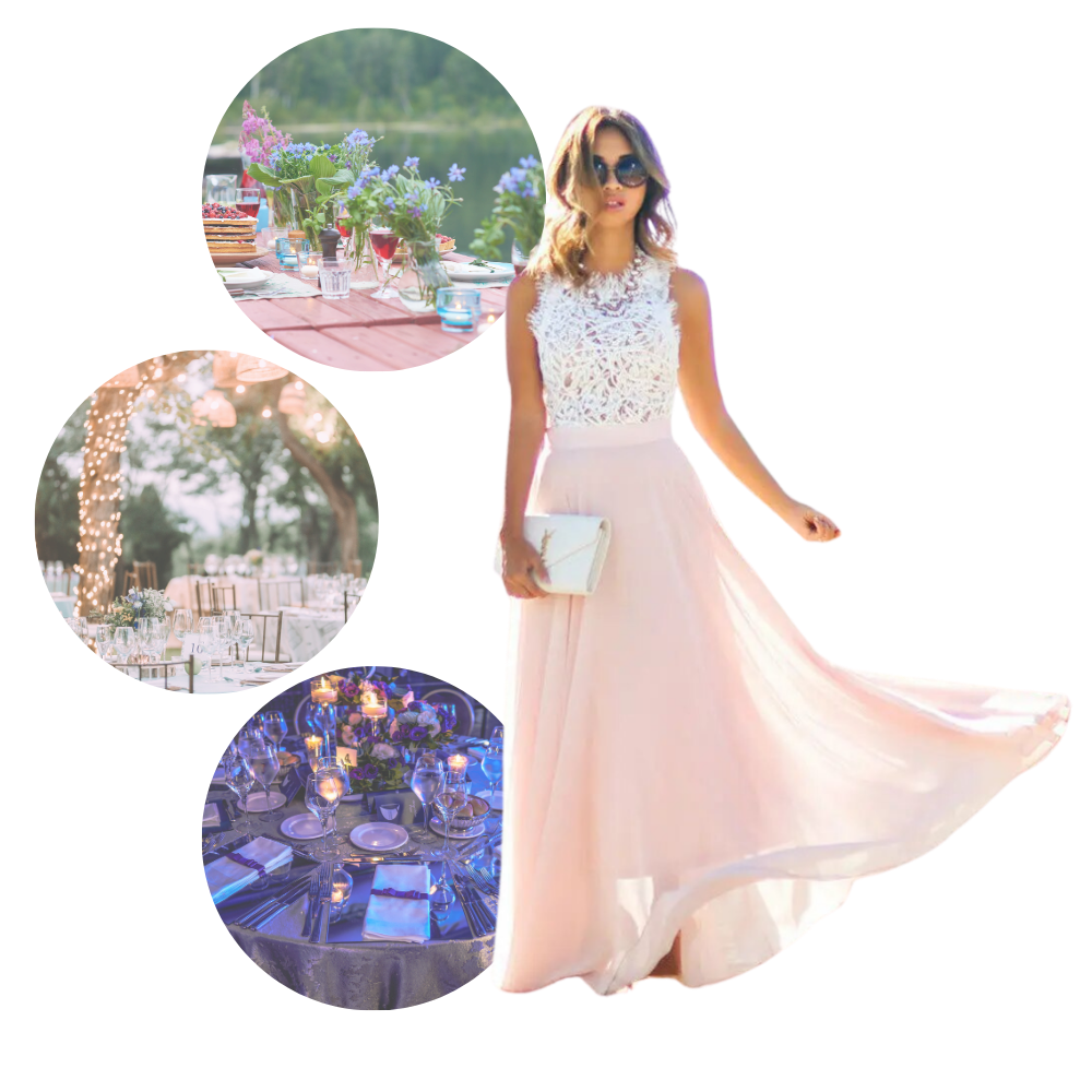 Prairie Chic Lace Chiffon Dress - Floor-Length Chiffon Dress: A Touch of Grace and Elegance - Ozerty