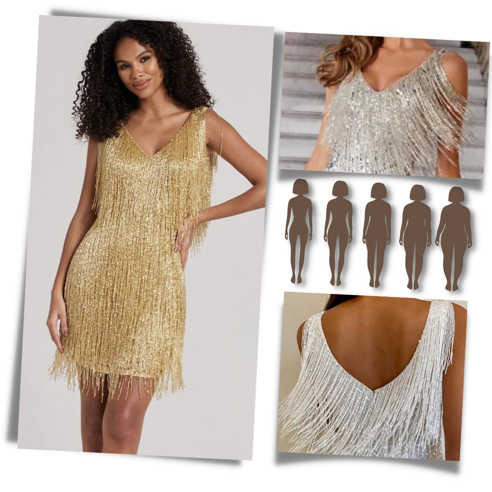 Sequin V-Neck Slip Dress  - Inclusive Elegance - Ozerty