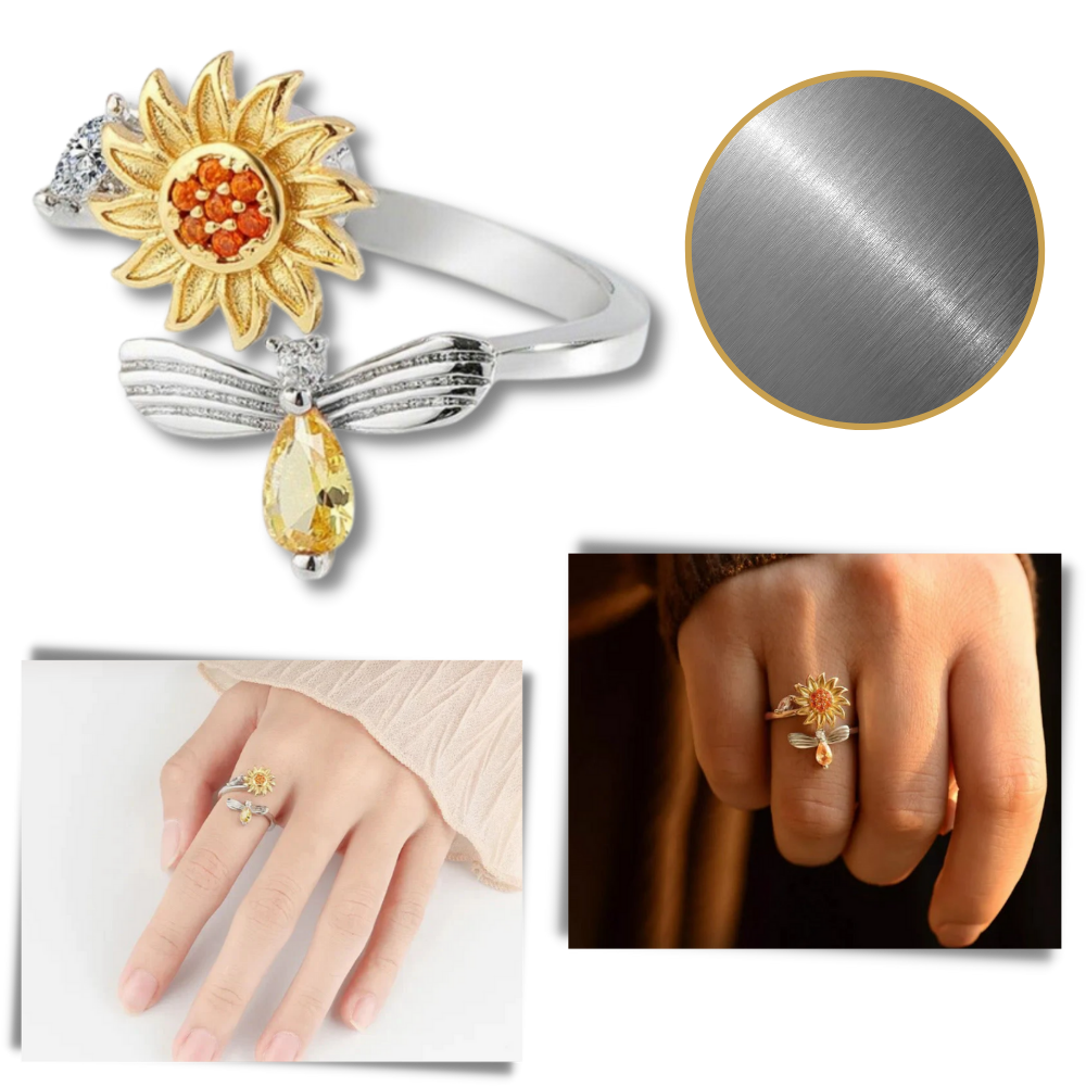 Sunflower Spinner Ring - Skin-Friendly Stainless Steel - Ozerty