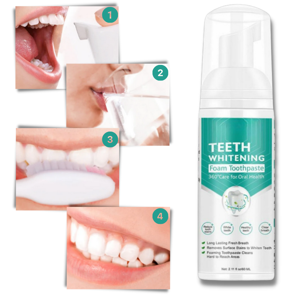 Mousse blanchissante pour les dents

 - Application sans effort, impact maximal

 - Ozerty