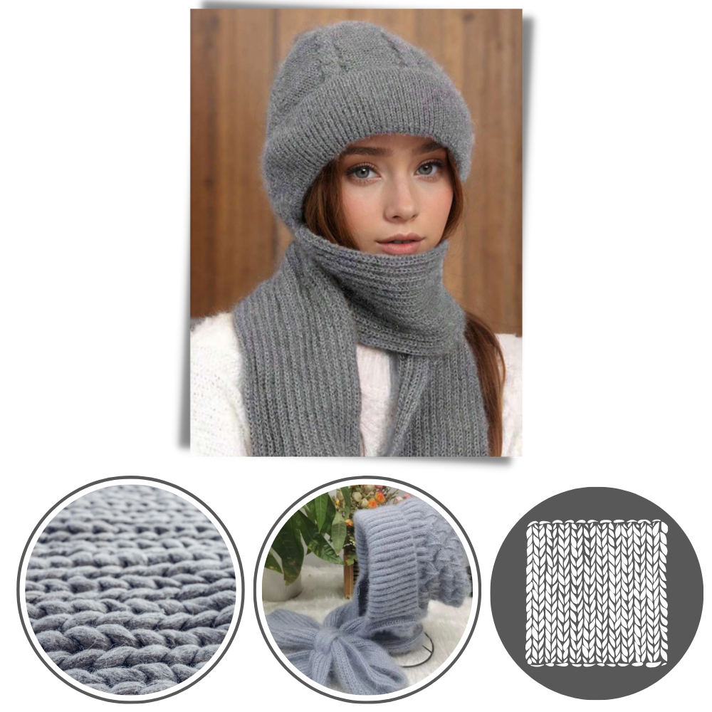 Windproof Knitted Hooded Hat with integrated Scarf and Ear Protection - Acrylic Knitted Hat - Ozerty