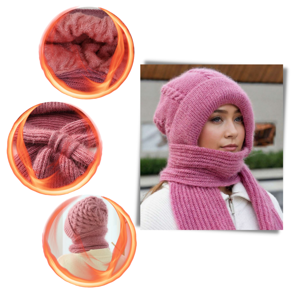 Bonnet à capuche en tricot coupe-vent avec écharpe et protège-oreilles  - Accessoires d'hiver élégants et douillets - Ouistiprix
