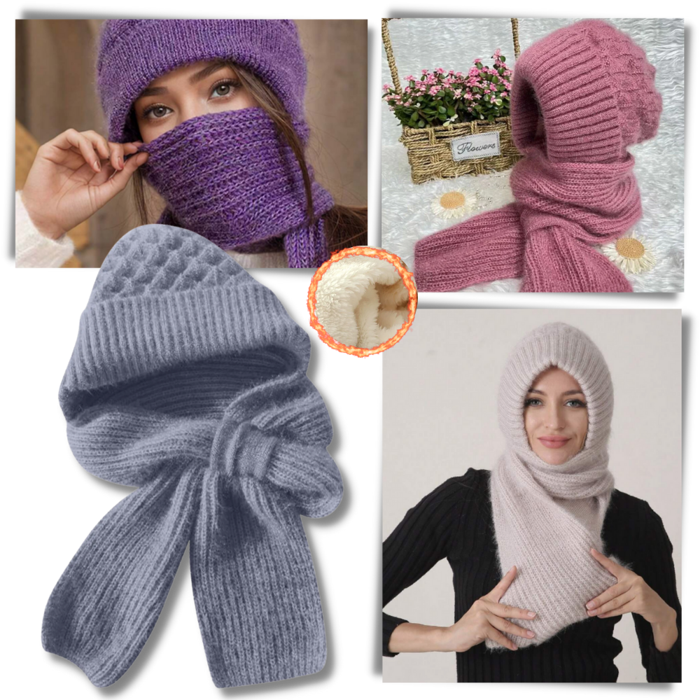 Bonnet à capuche en tricot coupe-vent avec écharpe et protège-oreilles  - Ouistiprix