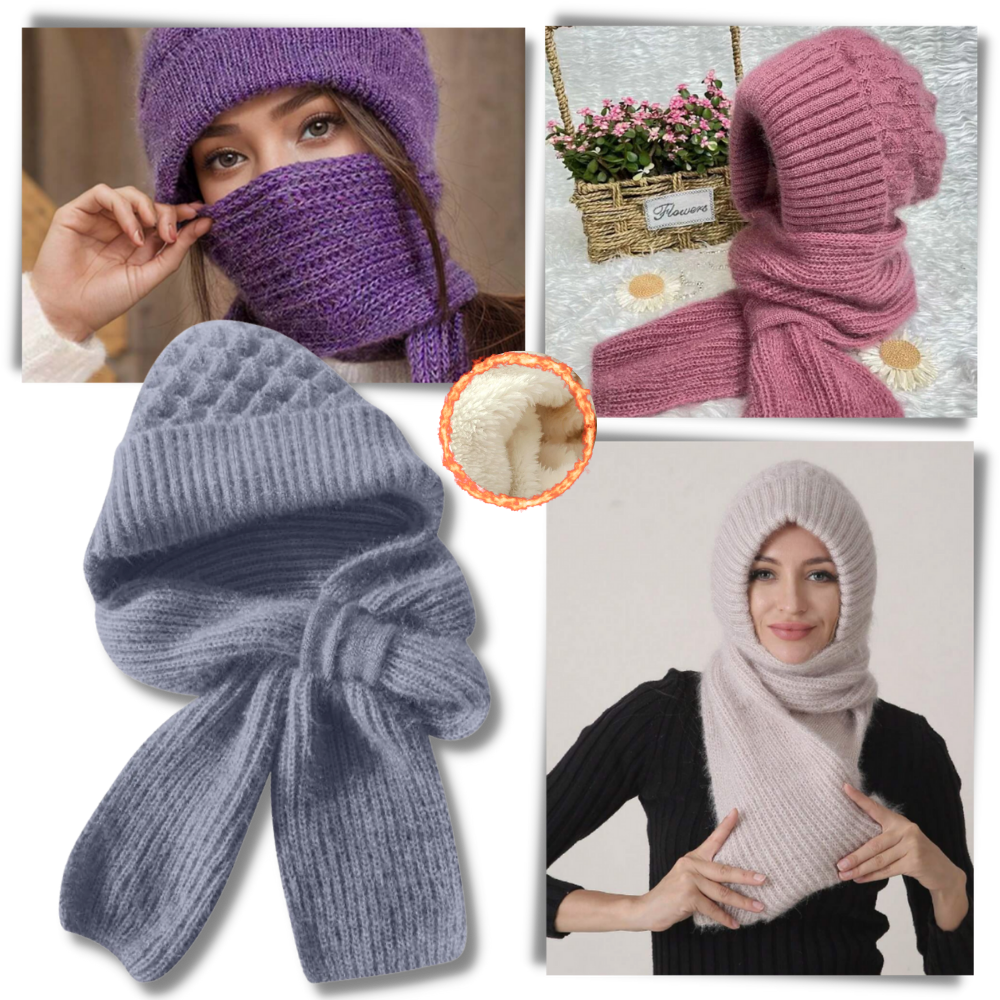 Bonnet à capuche en tricot coupe-vent avec écharpe et protège-oreilles  - Ozerty