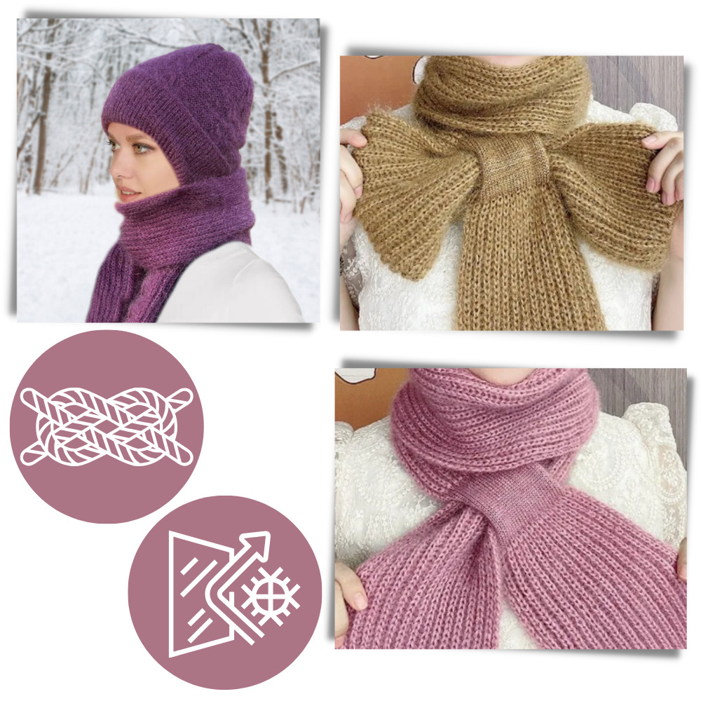 Windproof Knitted Hooded Hat with integrated Scarf and Ear Protection - Practical Tying  System - Ozerty