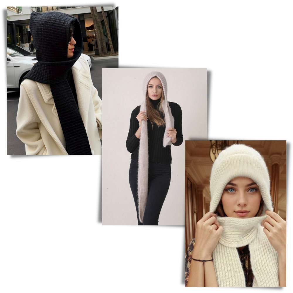 Windproof Knitted Hooded Hat with integrated Scarf and Ear Protection - Versatile Hooded Scarf with Ear Protection - Ozerty