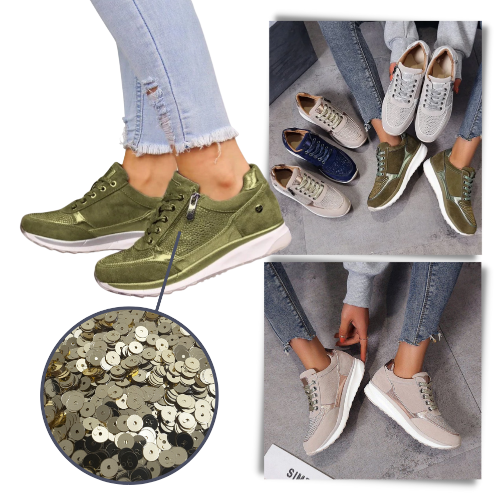 Scarpe da ginnastica con zeppa in strass - Zeppe con strass versatili e alla moda - Ozerty