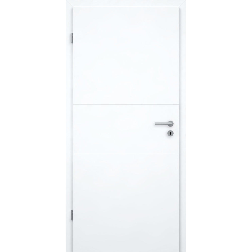 Wohnungseingangstür mit Zarge brillant-weiß 2 Rillen quer Designkante SK1 / KK3 - Modell Designtür Q23