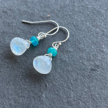 Load image into Gallery viewer, Rainbow Moonstone and Paraiba Opal Dangles, metal options