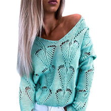 Load image into Gallery viewer, Women Solid Color Hollow Out V Neck Long Sleeve Pullover - Peril