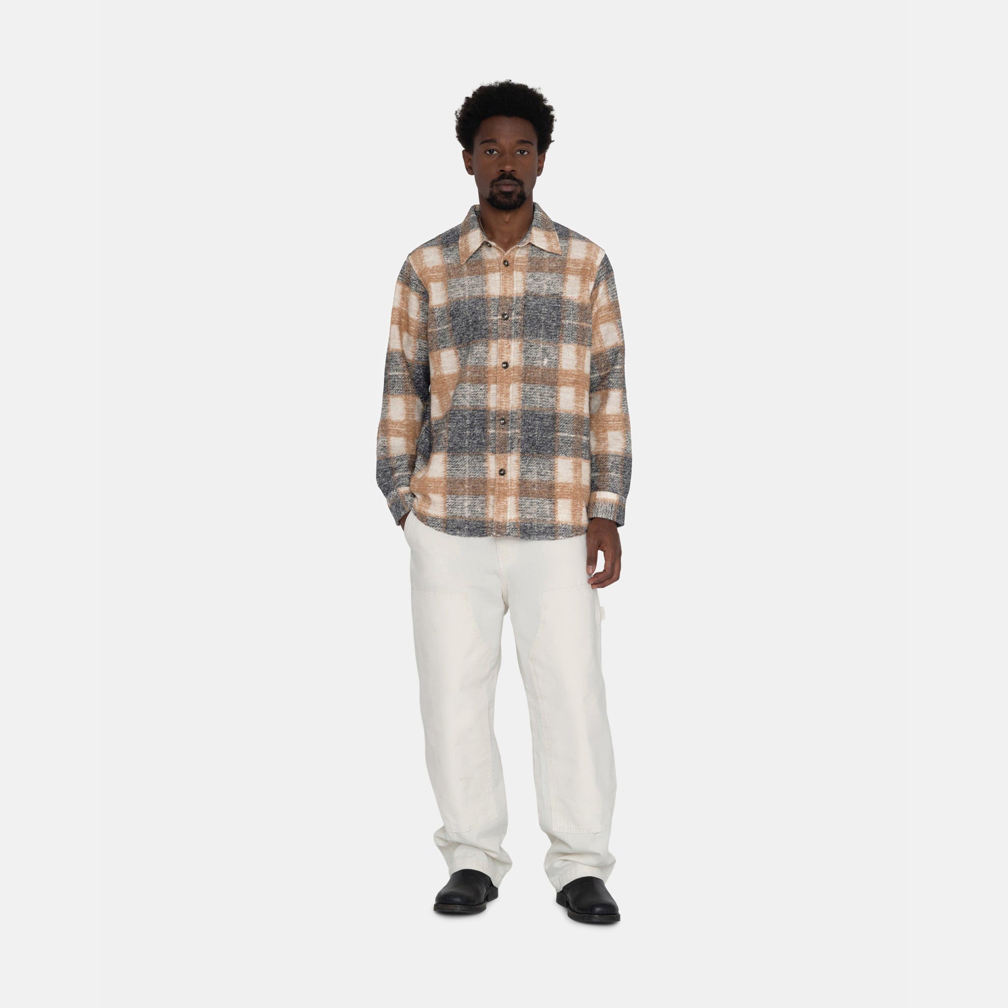 80s Stussy 旧タグ brown omble check shirt オンライン特販 メンズ