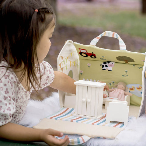 Doll House with Wooden Furniture