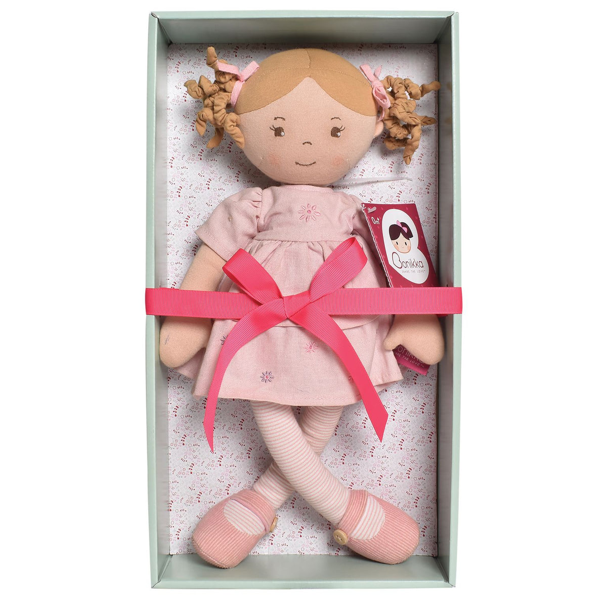 Amelia Lt. Brown Hair Doll in Pink Linen Dress with Display Box