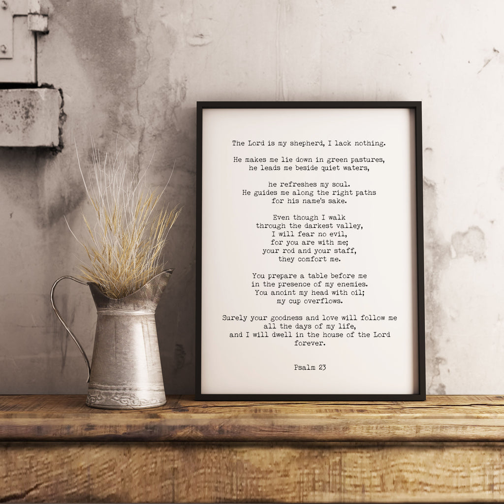 Psalm 23 Bible Quote Print The Lord Is My Shepherd Wall Art In Black White Unframed Scripture Wall Art For A Christian Gift Unframed Bookquotedecor