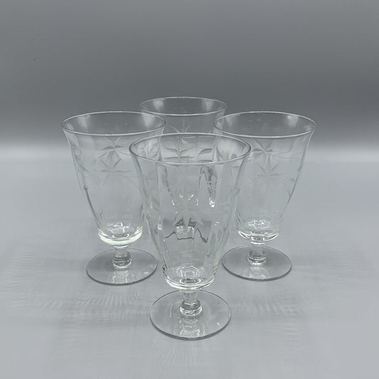 Vintage Newton Crystal Co.Cut Crystal Wine/Water Glasses Set/4 /hg