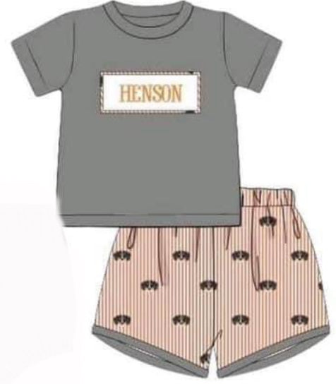 WS PO67.5: Boys Coonhound Name Smock Short Set