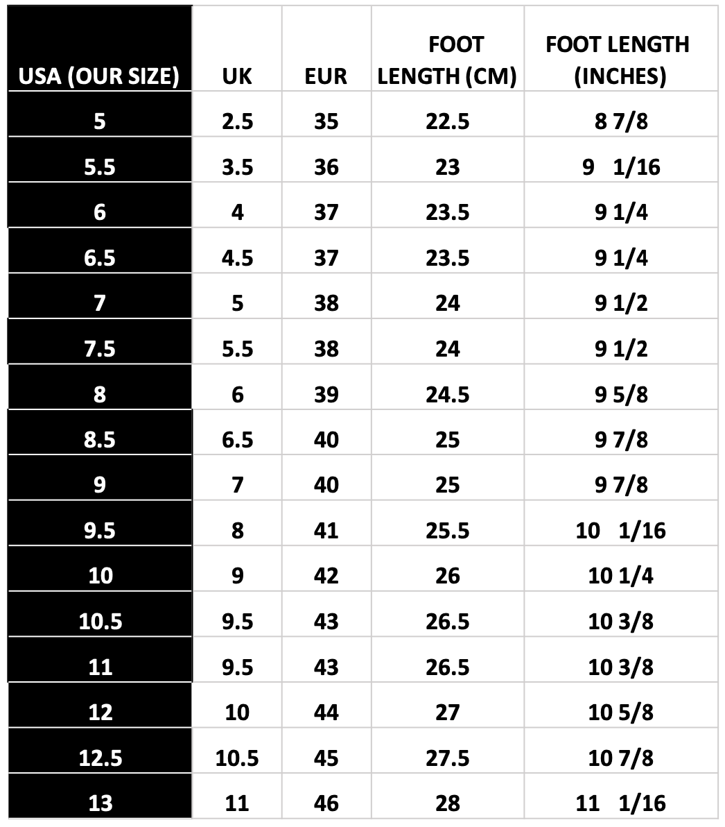 LPG Size Chart – Omega Walk