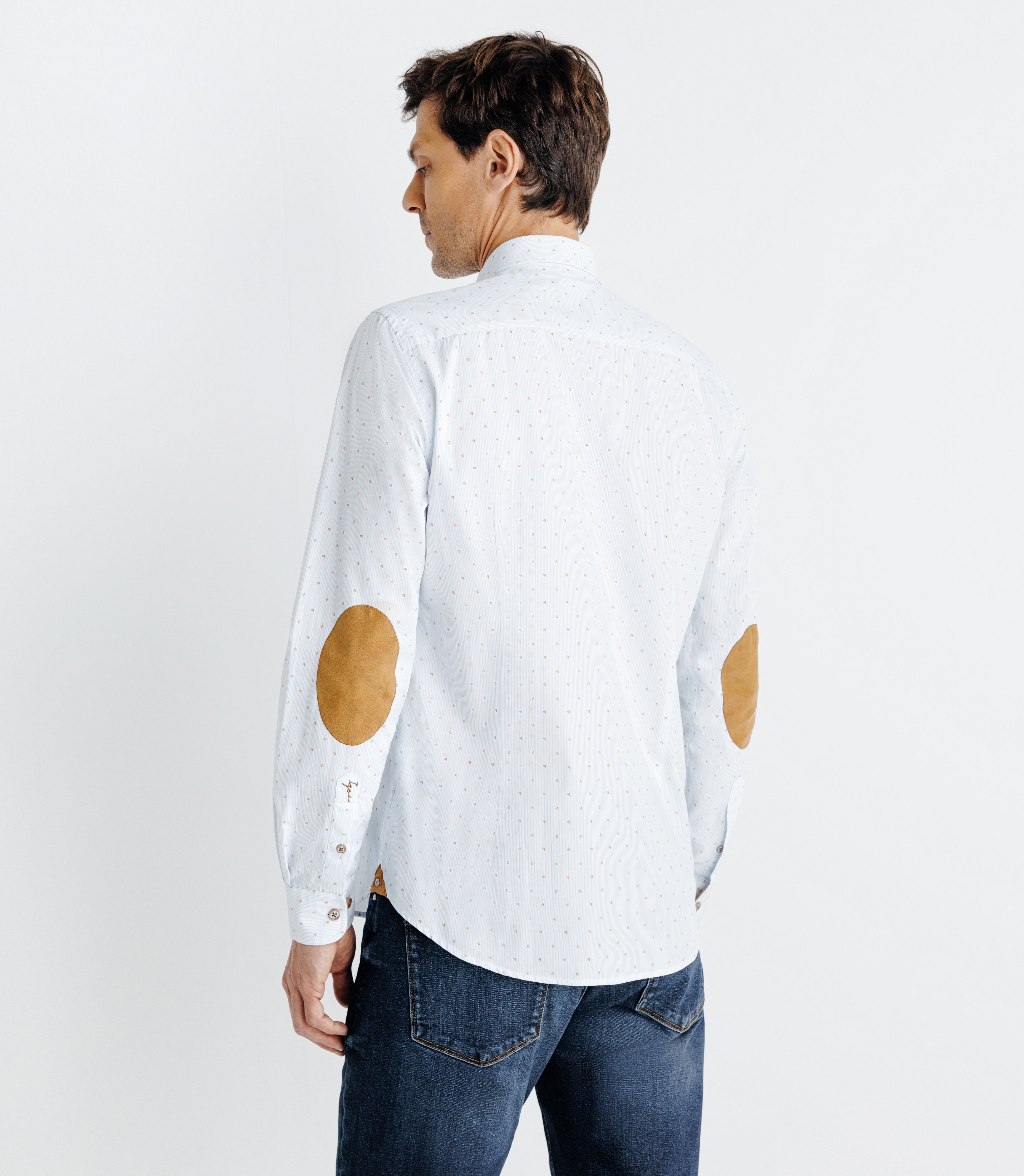 Printed shirt with elbow patches white_camel JORGE