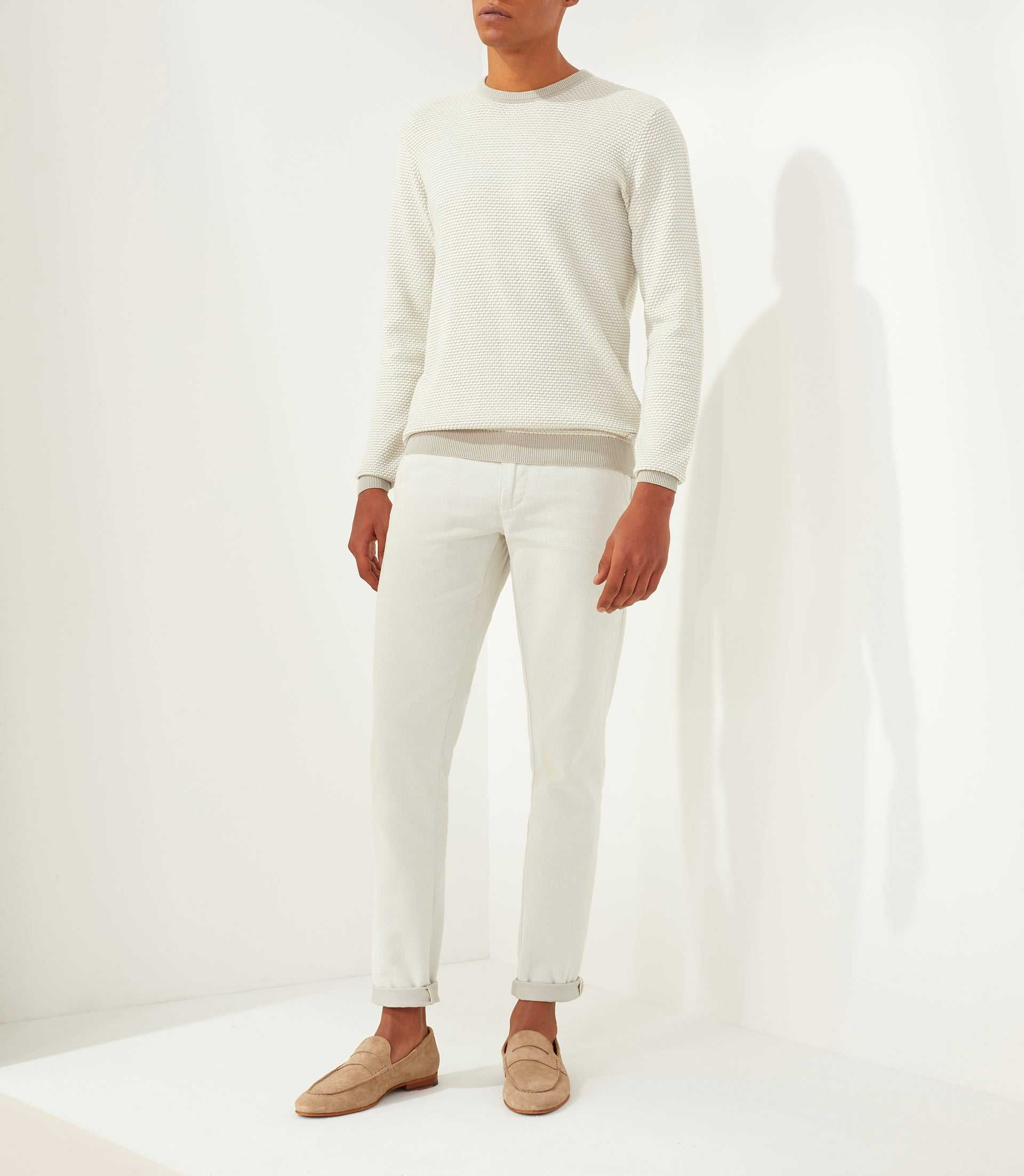 Pull col rond taupe-blanc ''Fapoleon'' - IZAC - Modalova