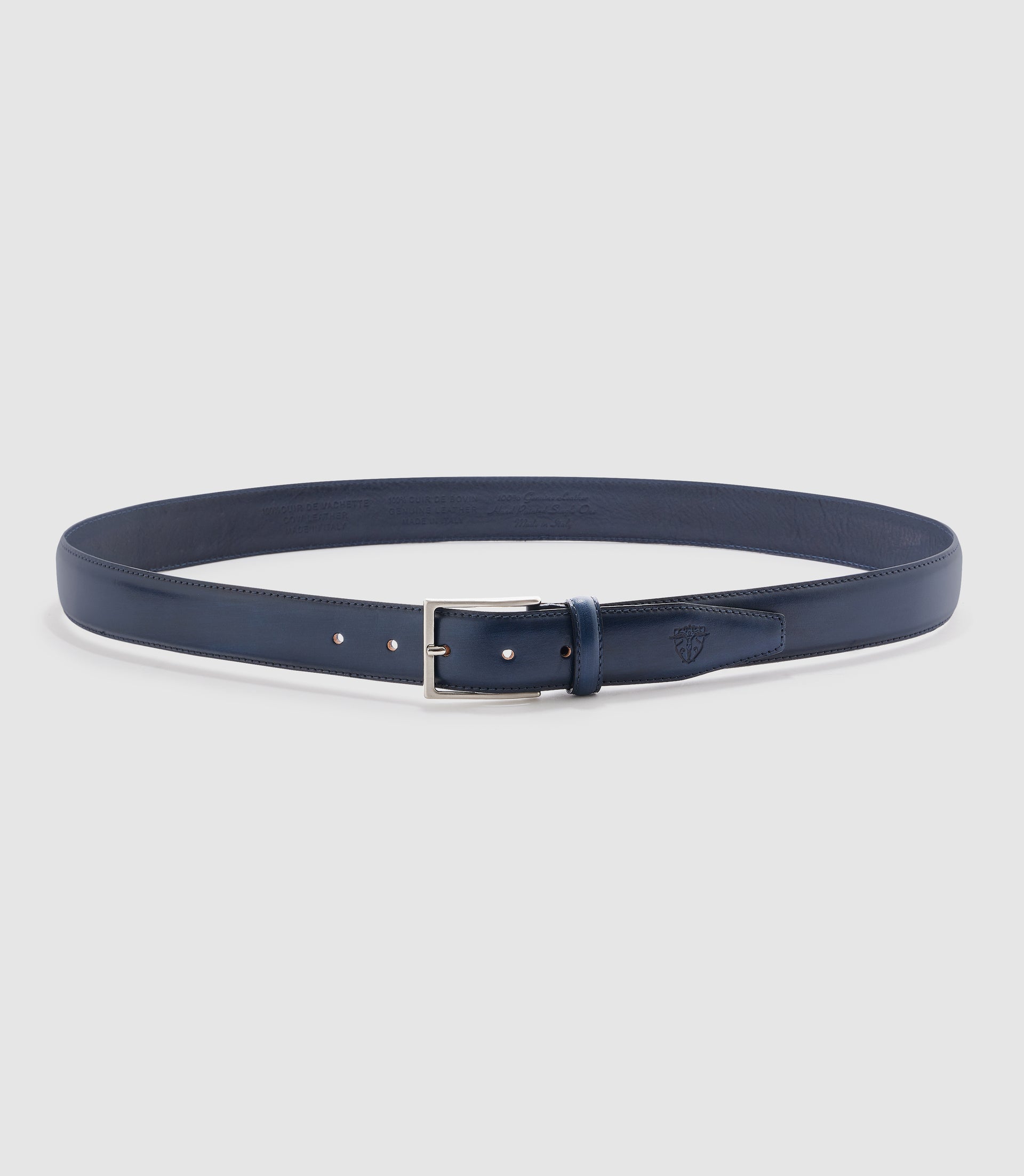 Adjustable 35mm navy leather belt NAZAR