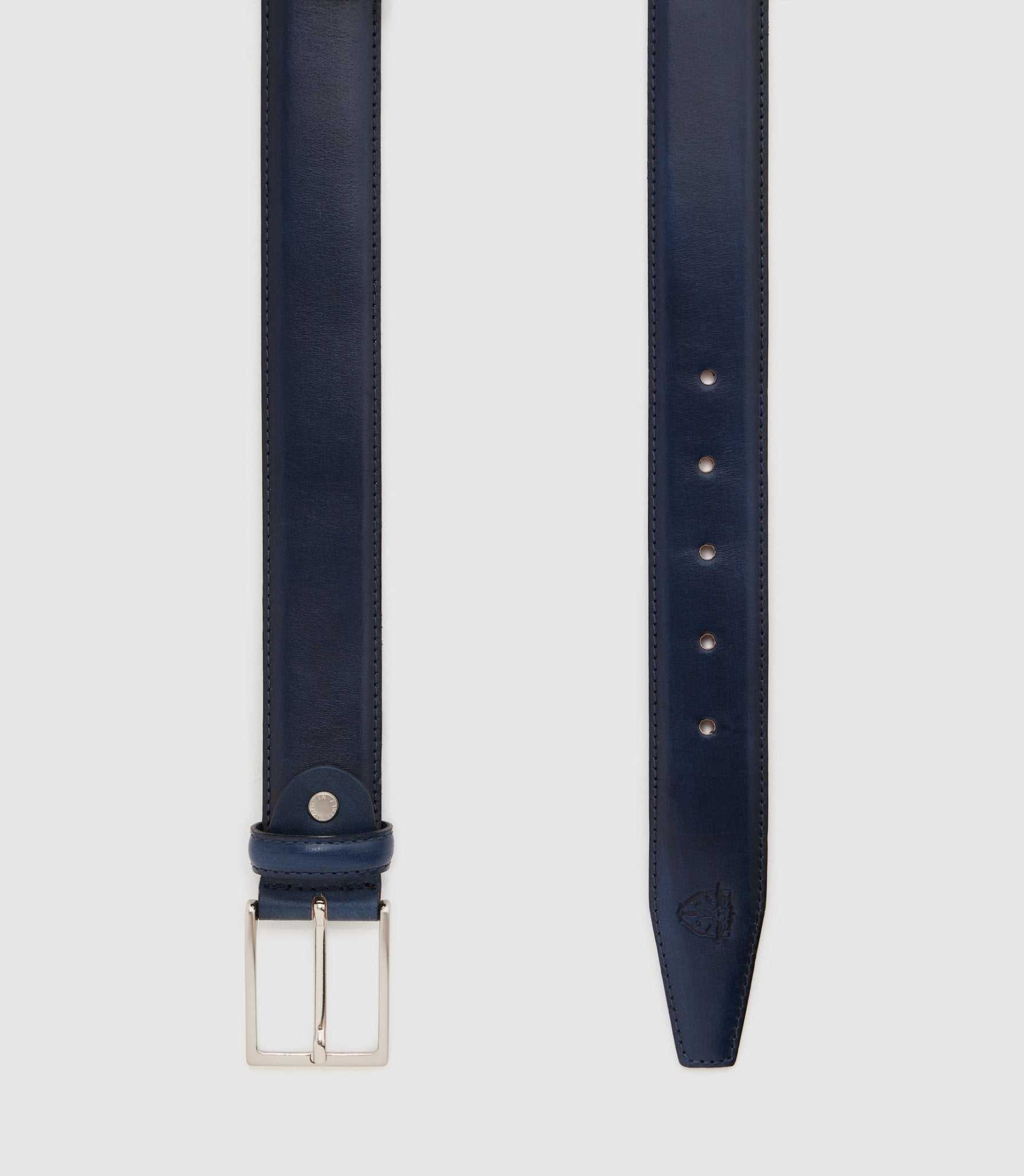 Adjustable 35mm navy leather belt NAZAR