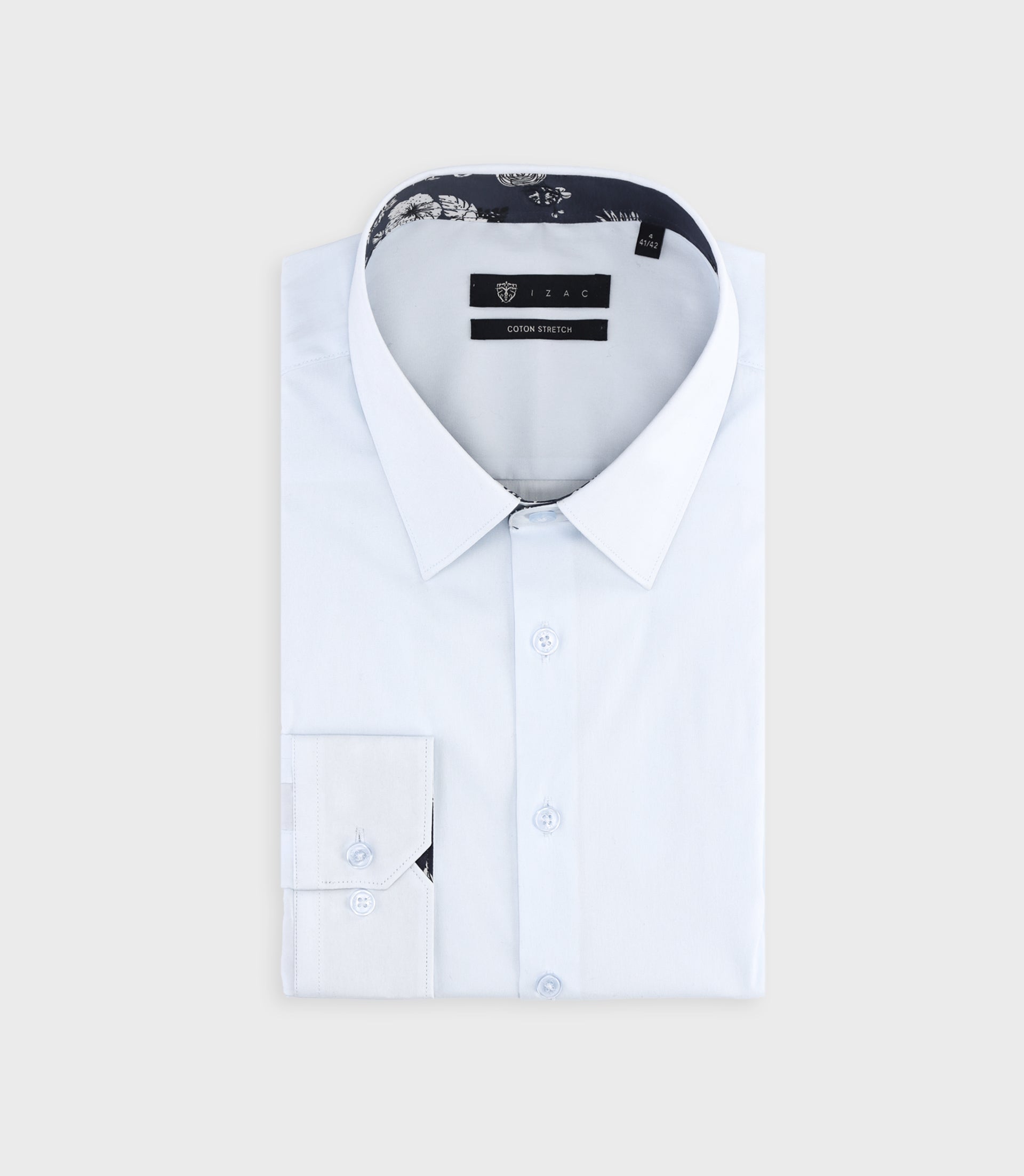 Slim fit plain shirt with light blue embroidery MILES