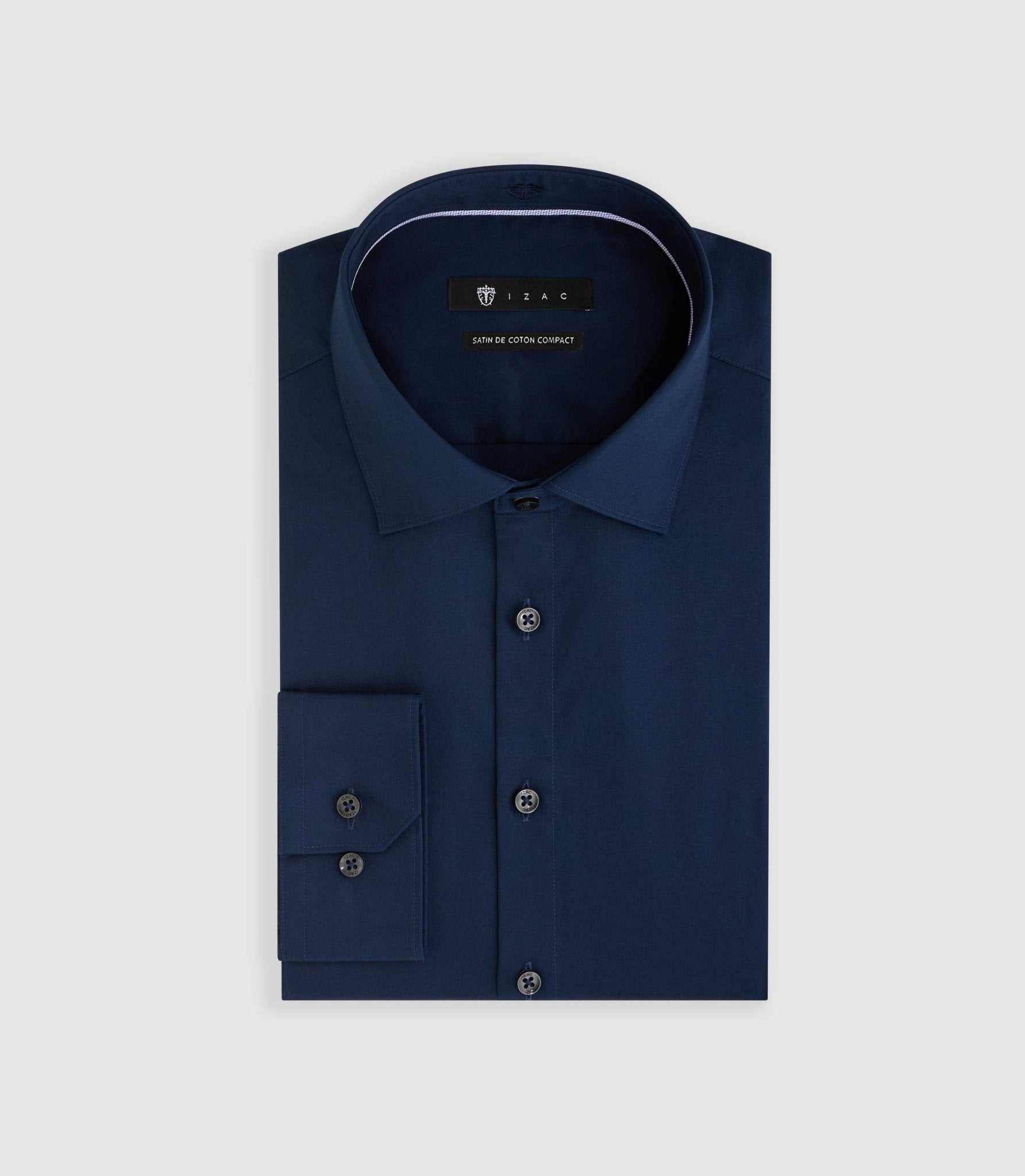 Slim-fit shirt in navy satin cotton SATINSLIM