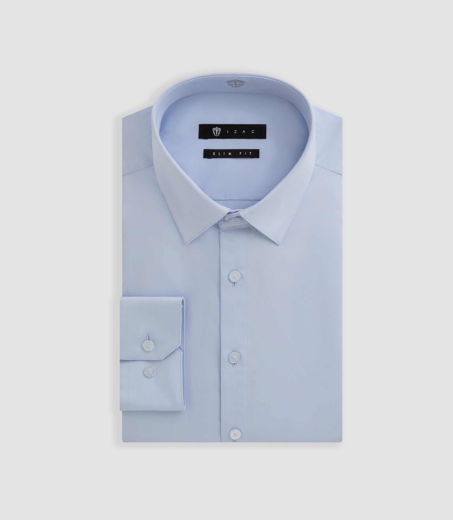 Light blue cotton sateen slim fit shirt SATINSLIM