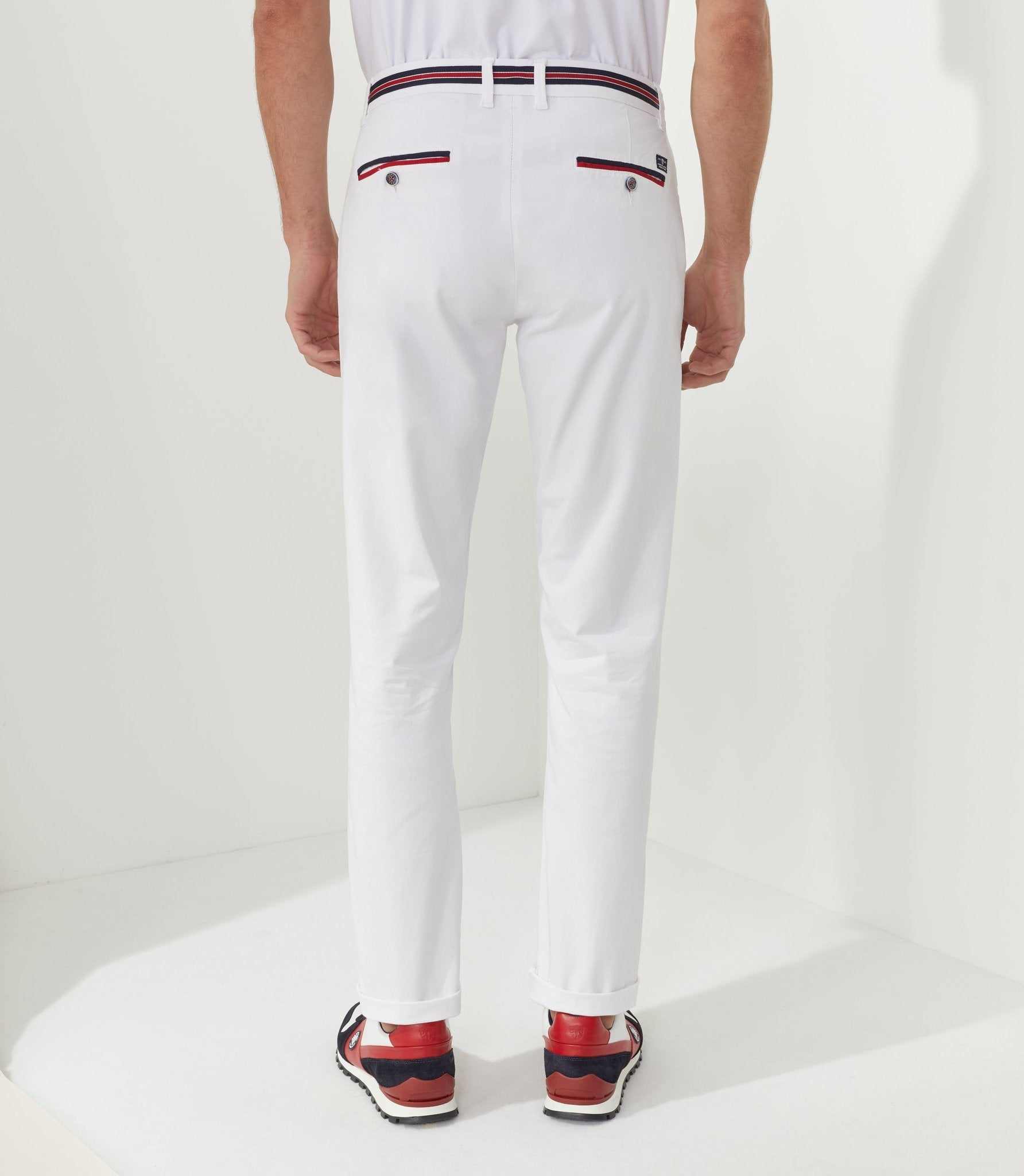 White chino with tri-colored braid 