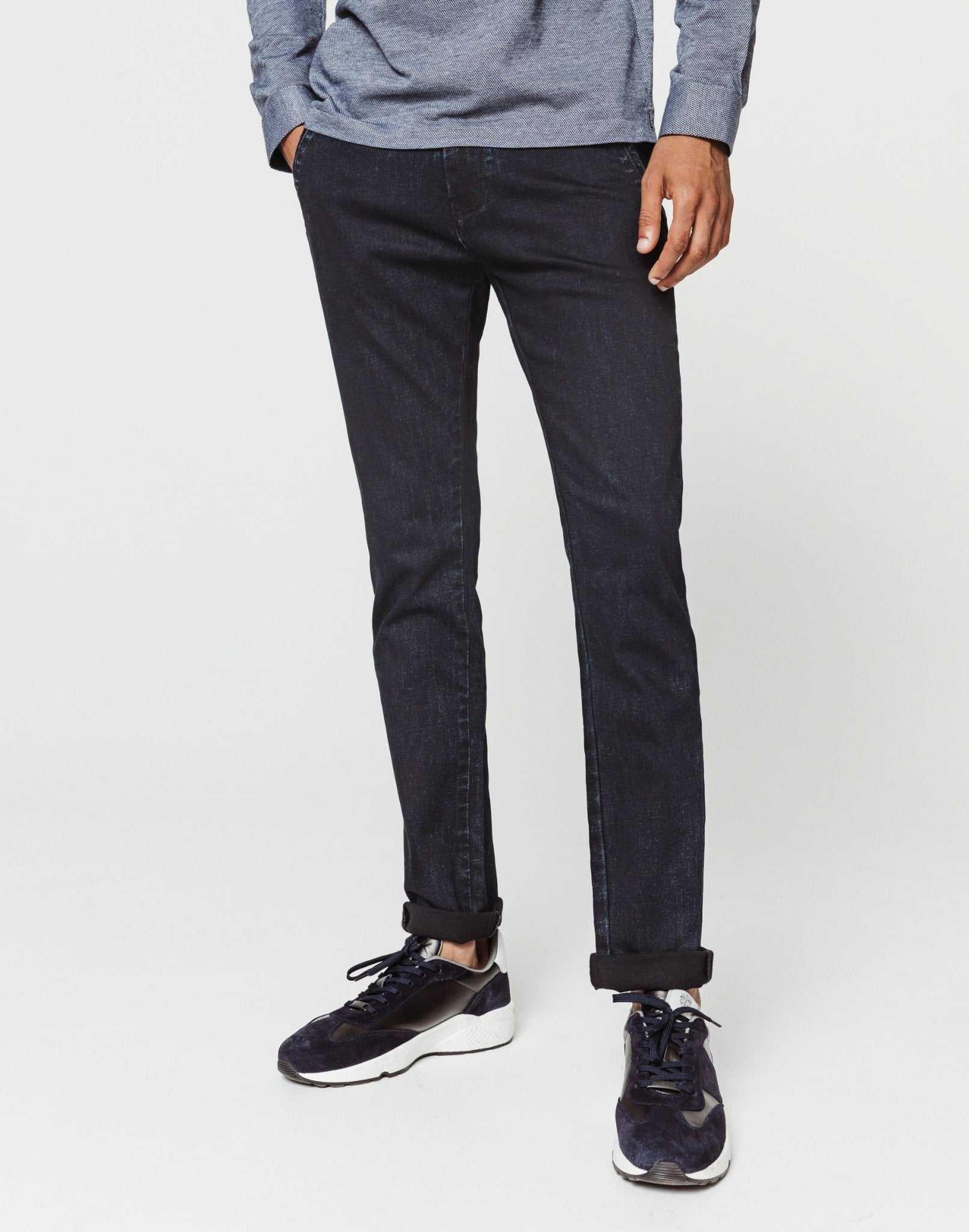 Navy washed denim chino