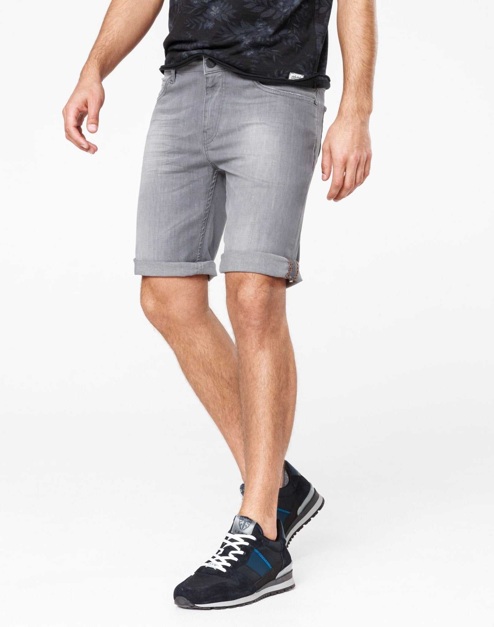 Light grey denim slim shorts