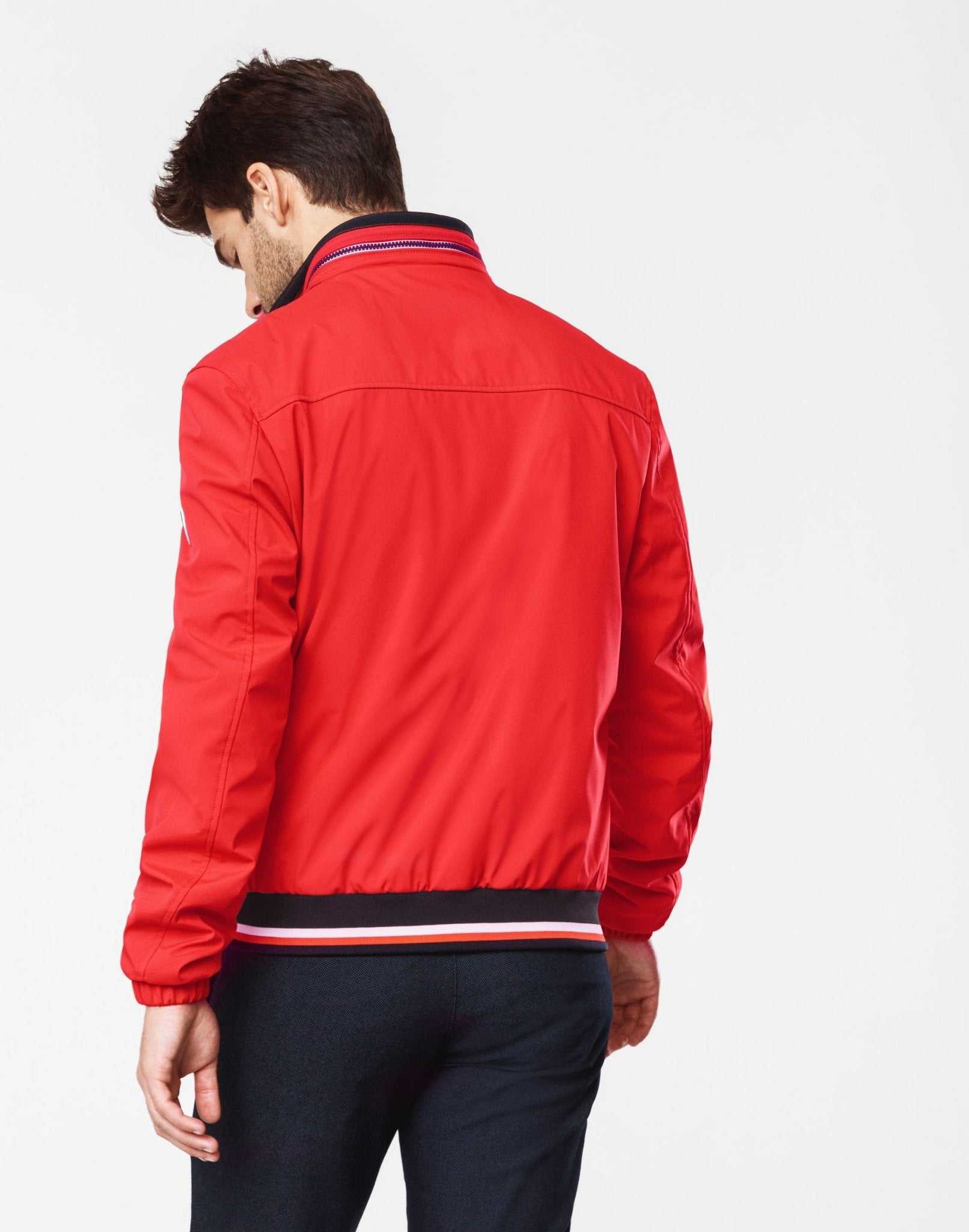 Red high collar jacket