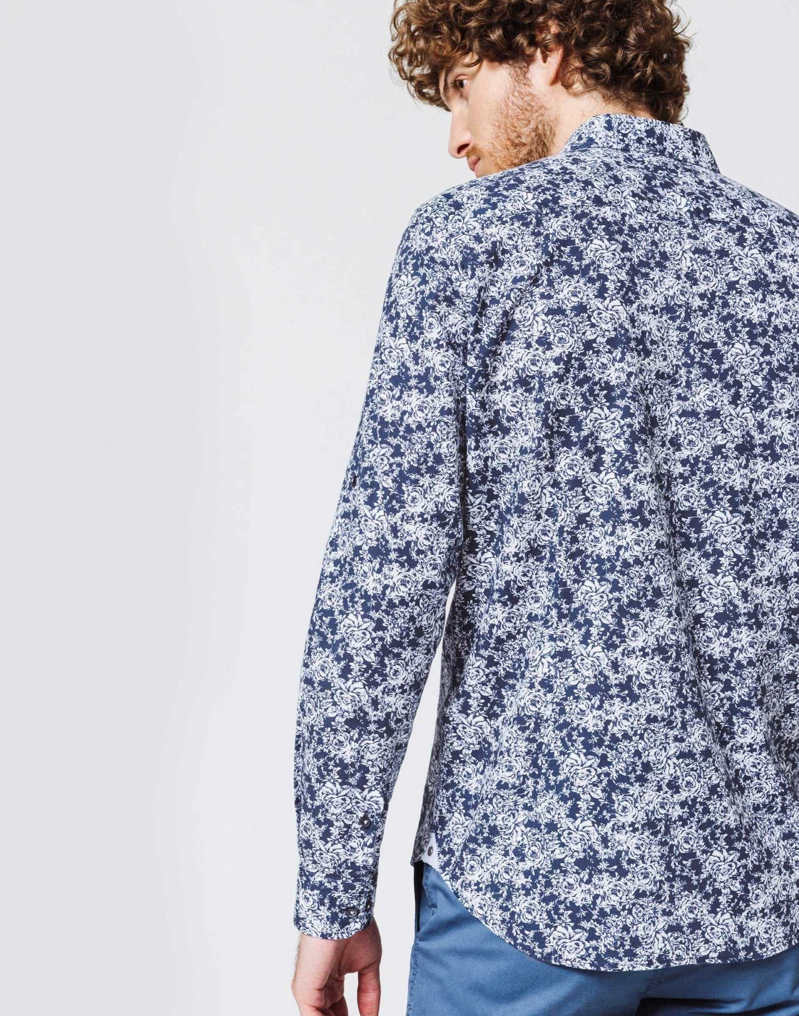 Navy Roses Pattern Shirt